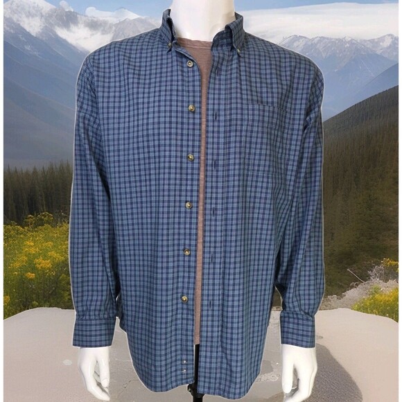 LL Bean Shirt Traditional Fit Lightweight Button Down Blue Plaid Men’s L - Picture 1 of 12
